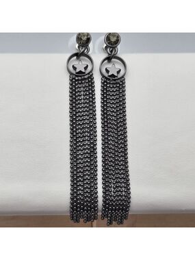 Merx Pewter Tone Chain Tassel Earrings Long Mesh Fringe